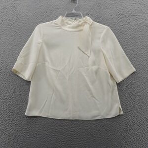 Talbots‎ High Neck Short Sleeve Blouse Top Size M Ivory Zippered